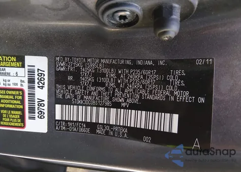 2011 Toyota Sienna Le V6 из США, поврежденный, VIN 5TDKK3DC0BS127985